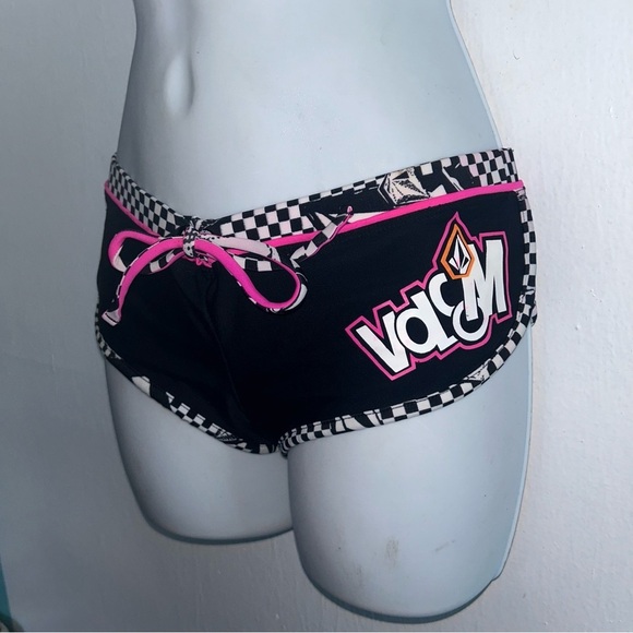 Volcom Boy Shorts Logo S Swimsuit Bikini Bottoms Black Check Pink Free B… - Picture 4 of 9